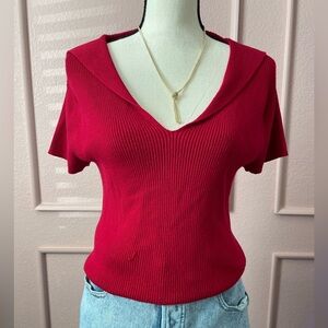 Vntg Hillard & Hanson Red Ribbed Knit Top XL
